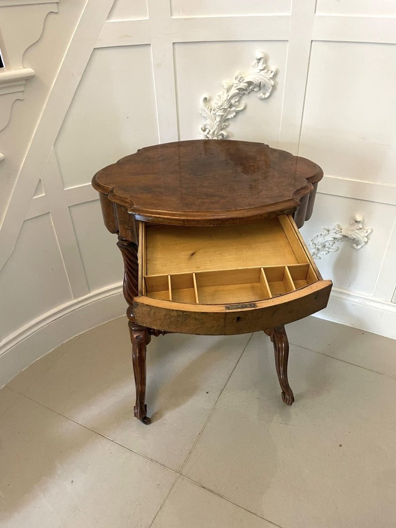 Antique Victorian Burr Walnut Work Lamp Table - Image 4